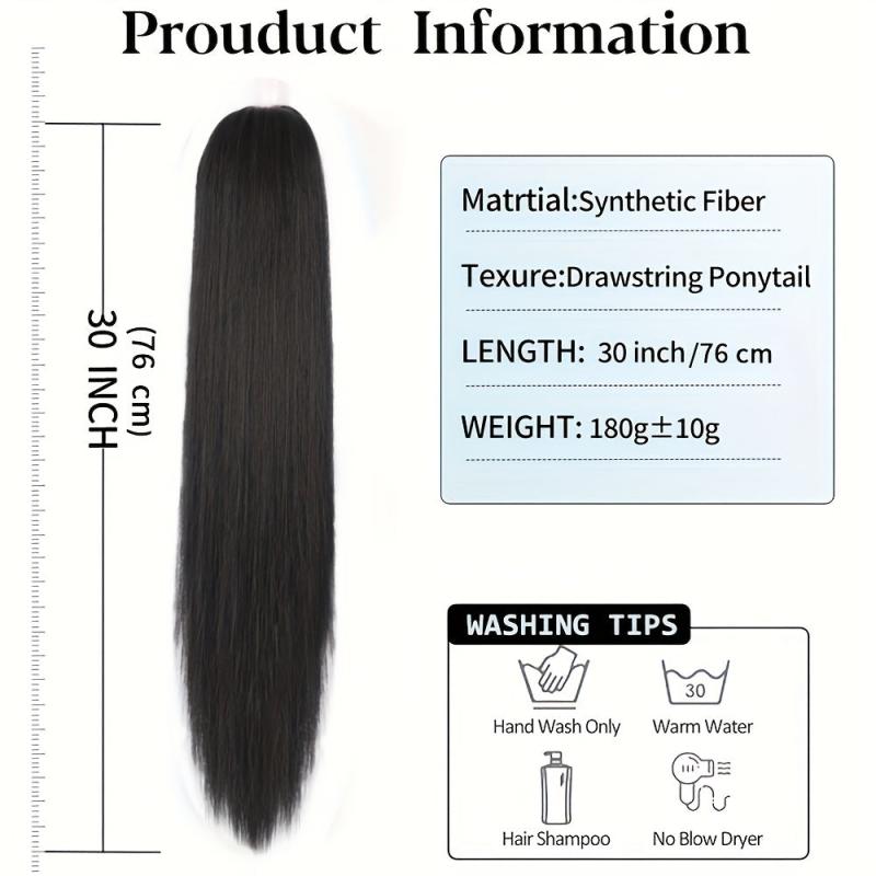 Long Straight Drawstring Ponytail Extension