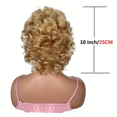 25.4 cm Women Short Curly Wavy Wig with Bangs Synthetic Full Wig for Daily Wear