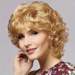 25.4 cm Women Short Curly Wavy Wig with Bangs Synthetic Full Wig for Daily Wear