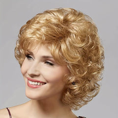 25.4 cm Women Short Curly Wavy Wig with Bangs Synthetic Full Wig for Daily Wear