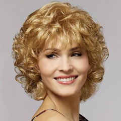25.4 cm Women Short Curly Wavy Wig with Bangs Synthetic Full Wig for Daily Wear