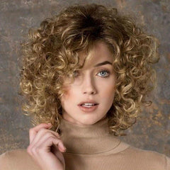 25.4 cm Women Short Curly Wavy Wig with Bangs Synthetic Full Wig for Daily Wear