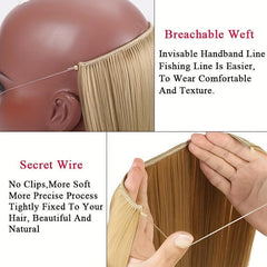 Wavy Curly Hair Extensions Fish Line Invisible Wire Heat Resistant Hairpieces