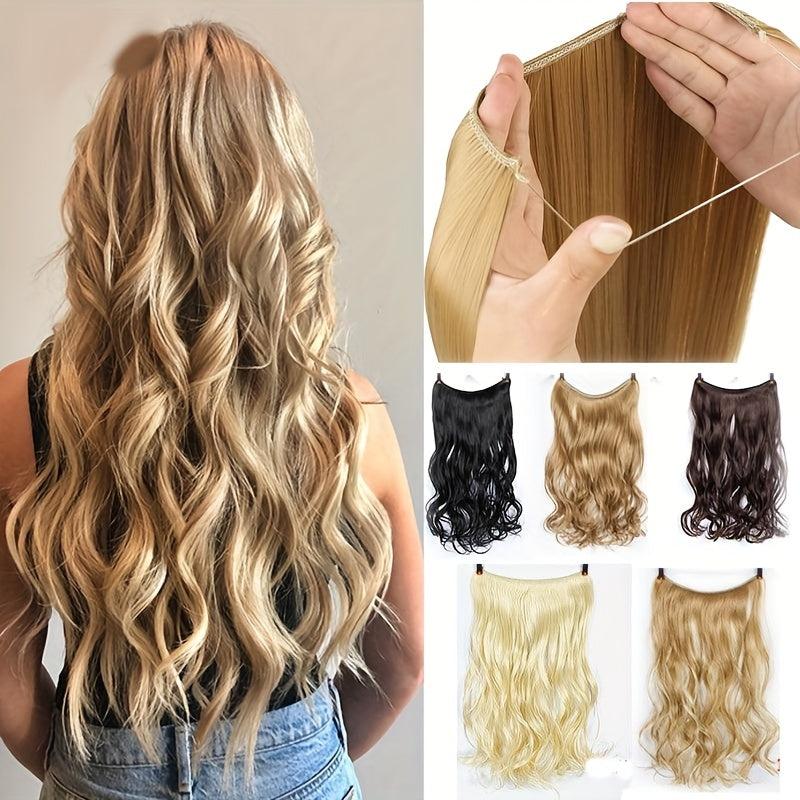 Wavy Curly Hair Extensions Fish Line Invisible Wire Heat Resistant Hairpieces