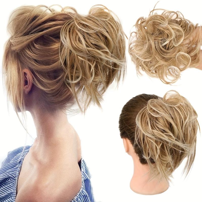 Messy Hair Bun Tousled Updo Hair Scrunchies Extension With Elastic Rubber Band