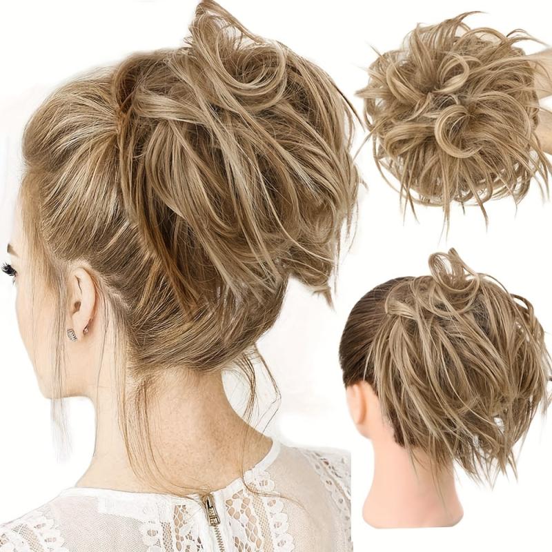 Messy Hair Bun Tousled Updo Hair Scrunchies Extension With Elastic Rubber Band