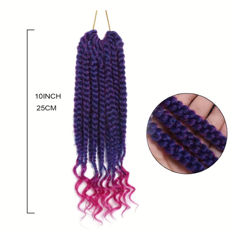 12pcs Ombre Purple Box Braid Hair Extensions Curly Ends 25.4cm Crochet Braids
