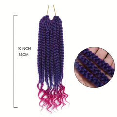 12pcs Ombre Purple Box Braid Hair Extensions Curly Ends 25.4cm Crochet Braids