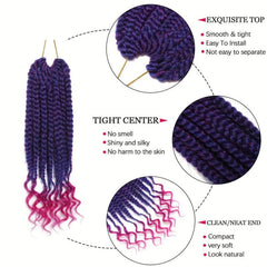 12pcs Ombre Purple Box Braid Hair Extensions Curly Ends 25.4cm Crochet Braids