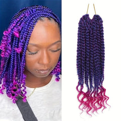 12pcs Ombre Purple Box Braid Hair Extensions Curly Ends 25.4cm Crochet Braids