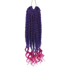 12pcs Ombre Purple Box Braid Hair Extensions Curly Ends 25.4cm Crochet Braids
