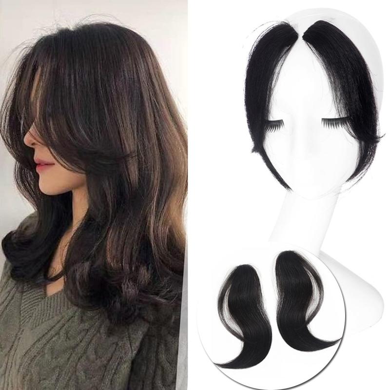 2pcs Side Bangs Hair Extensions Clip In Forehead Natural Seamless Hair Bangs