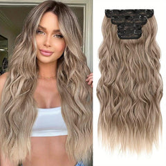 4PCS Clip In Hair Extensions Soft Synthetic Hairpieces For Women