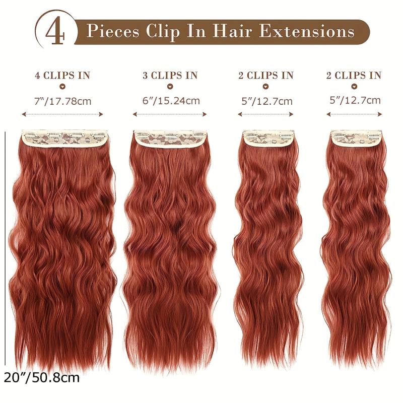 4PCS Clip In Hair Extensions Soft Synthetic Hairpieces For Women