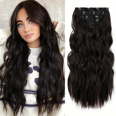 4PCS Clip In Hair Extensions Soft Synthetic Hairpieces For Women