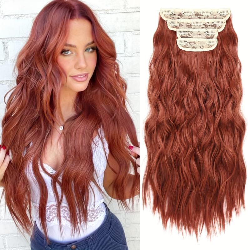 4PCS Clip In Hair Extensions Soft Synthetic Hairpieces For Women
