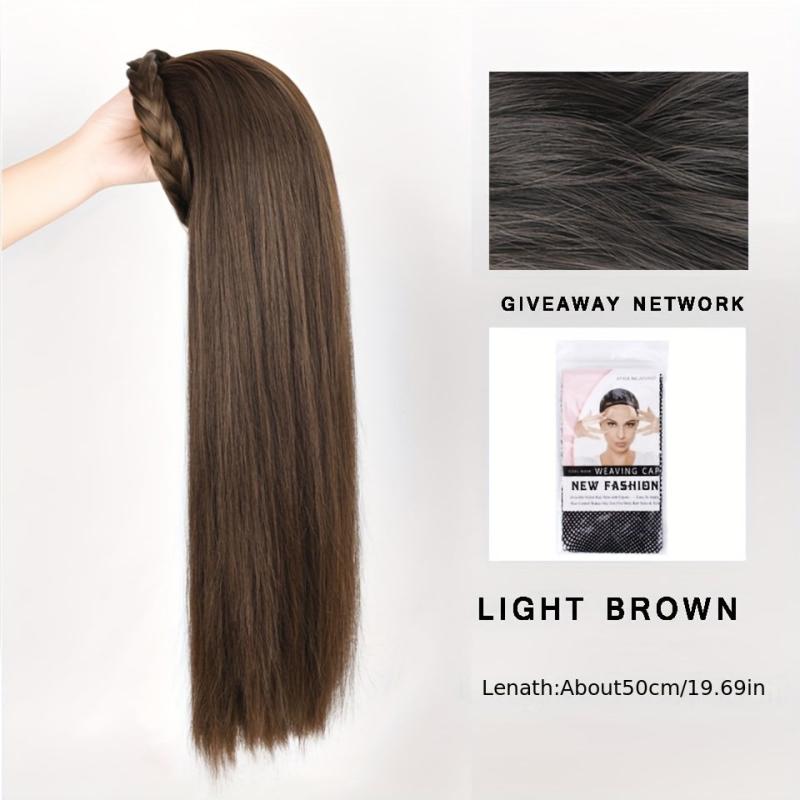 Long Wavy Headband Wig Brown Women's Twist Braid Hairband