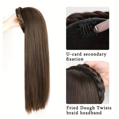 Long Wavy Headband Wig Brown Women's Twist Braid Hairband