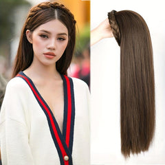 Long Wavy Headband Wig Brown Women's Twist Braid Hairband