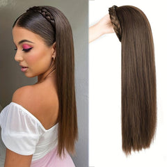 Long Wavy Headband Wig Brown Women's Twist Braid Hairband