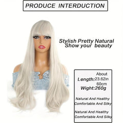 Long Curly Hair Replacement Wig With Bangs Natural Synthetic Lace Wig
