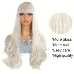 Long Curly Hair Replacement Wig With Bangs Natural Synthetic Lace Wig