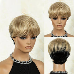 Short Natural Layered Wigs with Bangs for Women - Synthetic Cosplay Wig
