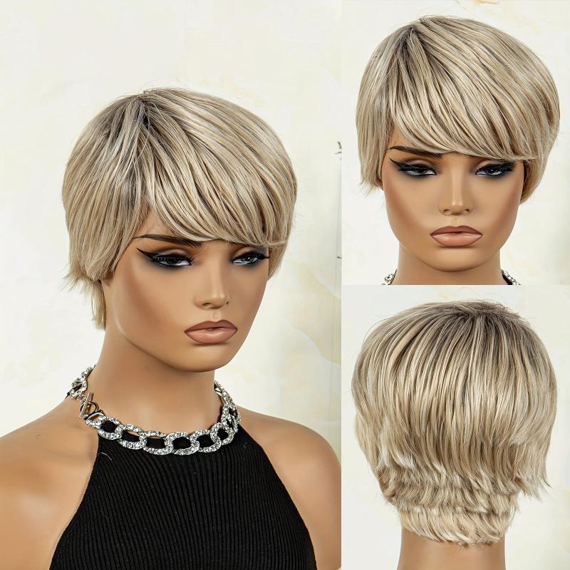 Short Natural Layered Wigs with Bangs for Women - Synthetic Cosplay Wig