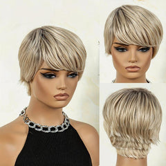 Short Natural Layered Wigs with Bangs for Women - Synthetic Cosplay Wig