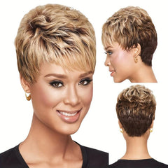 Short Natural Layered Wigs with Bangs for Women - Synthetic Cosplay Wig