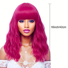 Long Wavy Pink Wig with Bangs for Women