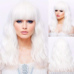 Long Wavy Pink Wig with Bangs for Women