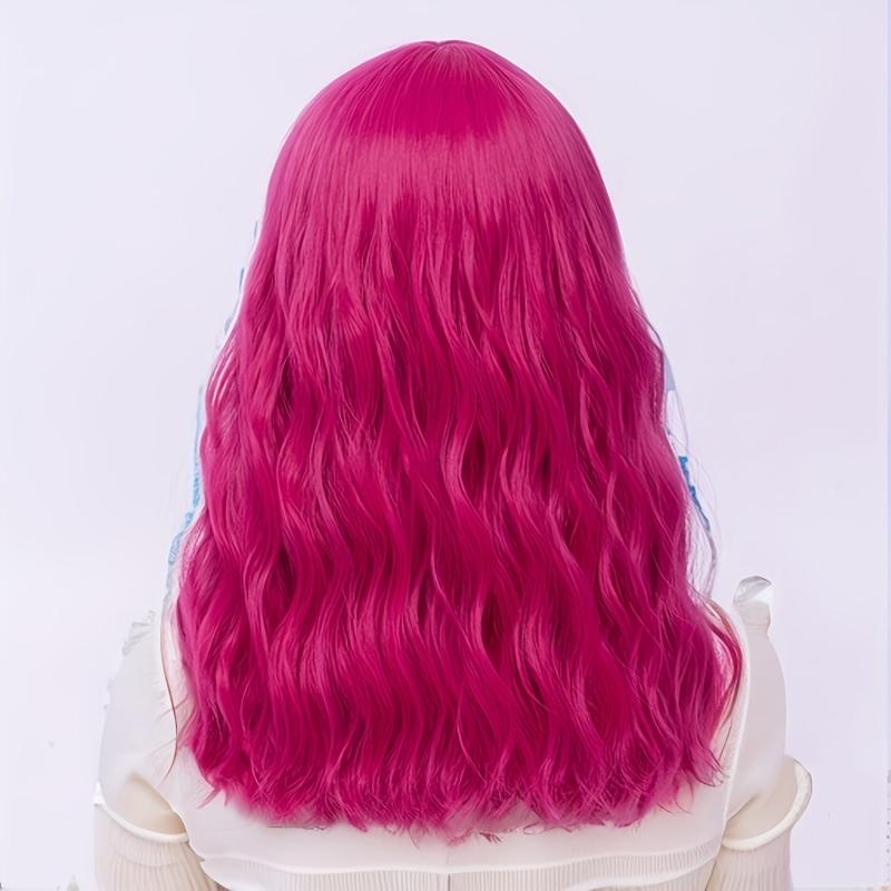 Long Wavy Pink Wig with Bangs for Women