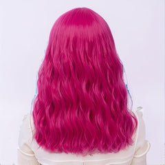 Long Wavy Pink Wig with Bangs for Women