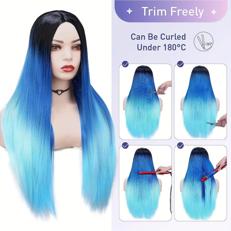 Ombre Straight Wig for Women Long Synthetic Mermaid Wigs Costume