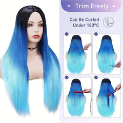 Ombre Straight Wig for Women Long Synthetic Mermaid Wigs Costume