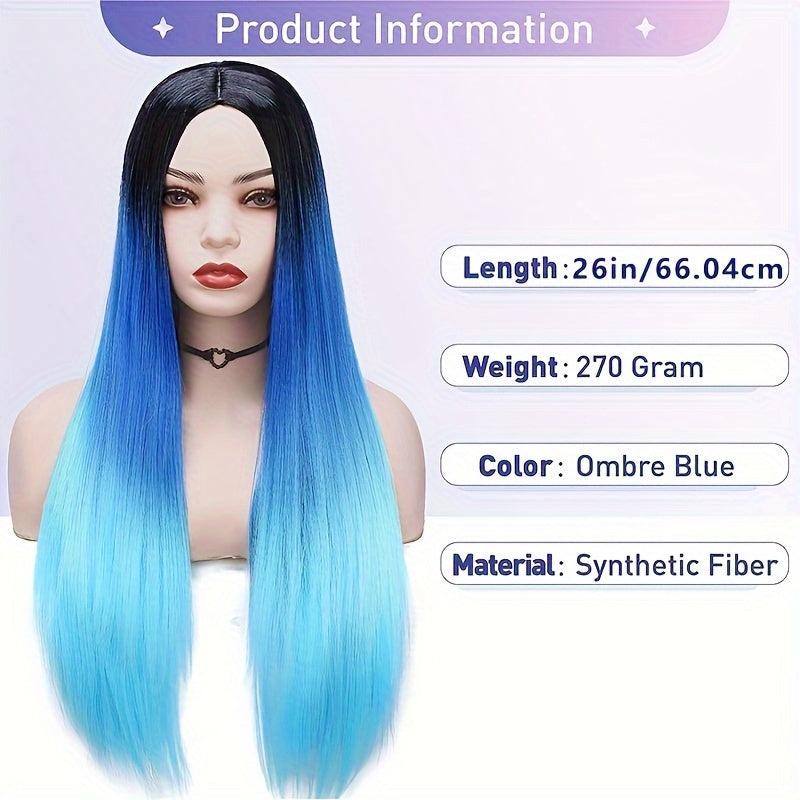Ombre Straight Wig for Women Long Synthetic Mermaid Wigs Costume
