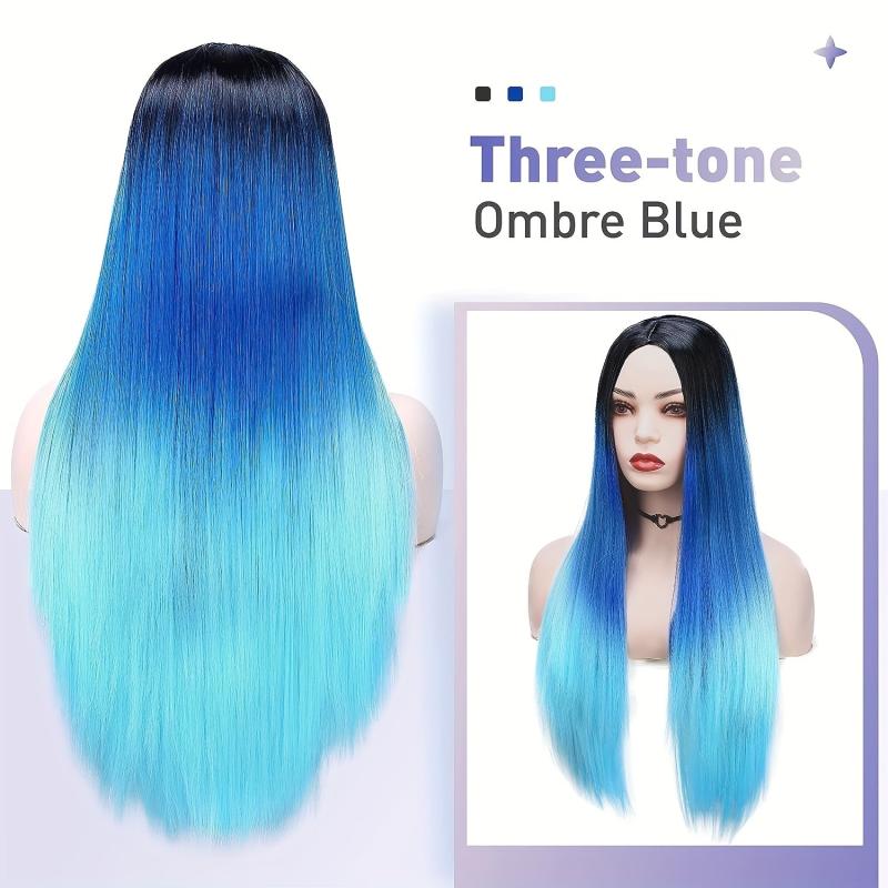 Ombre Straight Wig for Women Long Synthetic Mermaid Wigs Costume