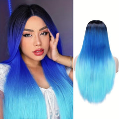 Ombre Straight Wig for Women Long Synthetic Mermaid Wigs Costume