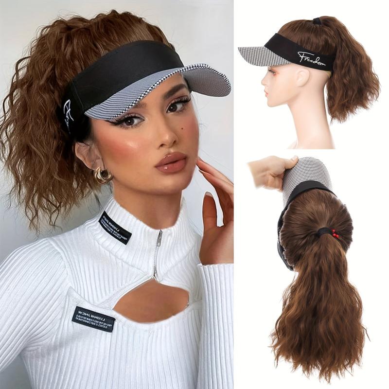 Ponytail Wigs With Baseball Cap Adjustable Hat Synthetic Hair 40 64 Cm Wavy Hair