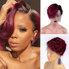 Short Human Hair Pixie Cut Wigs Pre Plucked T Part Lace Front Wigs