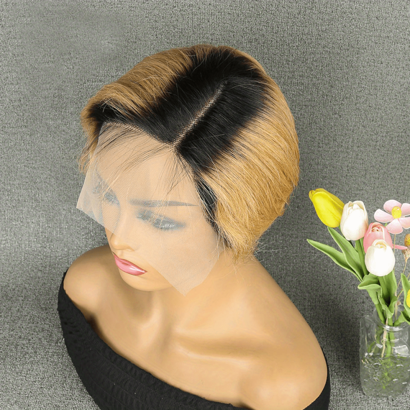Short Human Hair Pixie Cut Wigs Pre Plucked T Part Lace Front Wigs