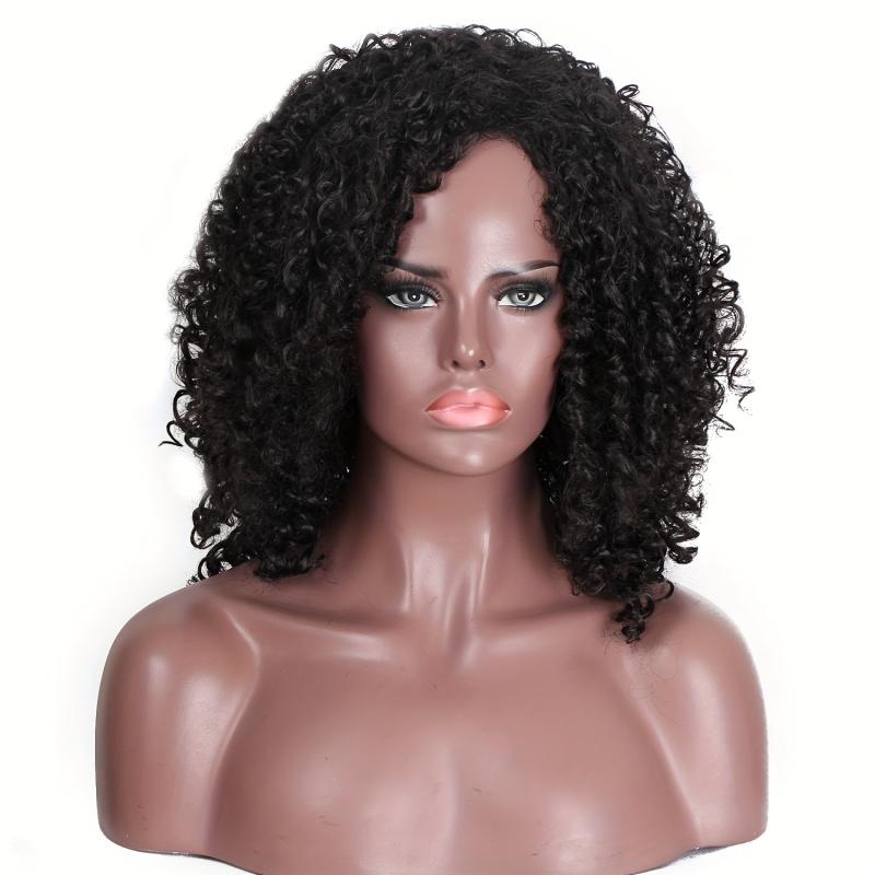 35 56 Cm Afro Curly Kinky Hair Wigs Side Bangs Synthetic Fiber Kinky Wigs