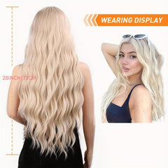12 Cm Long Blonde Wavy Synthetic Wig Middle Part Natural Blonde Wig
