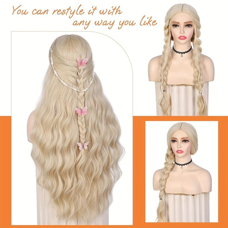 12 Cm Long Blonde Wavy Synthetic Wig Middle Part Natural Blonde Wig