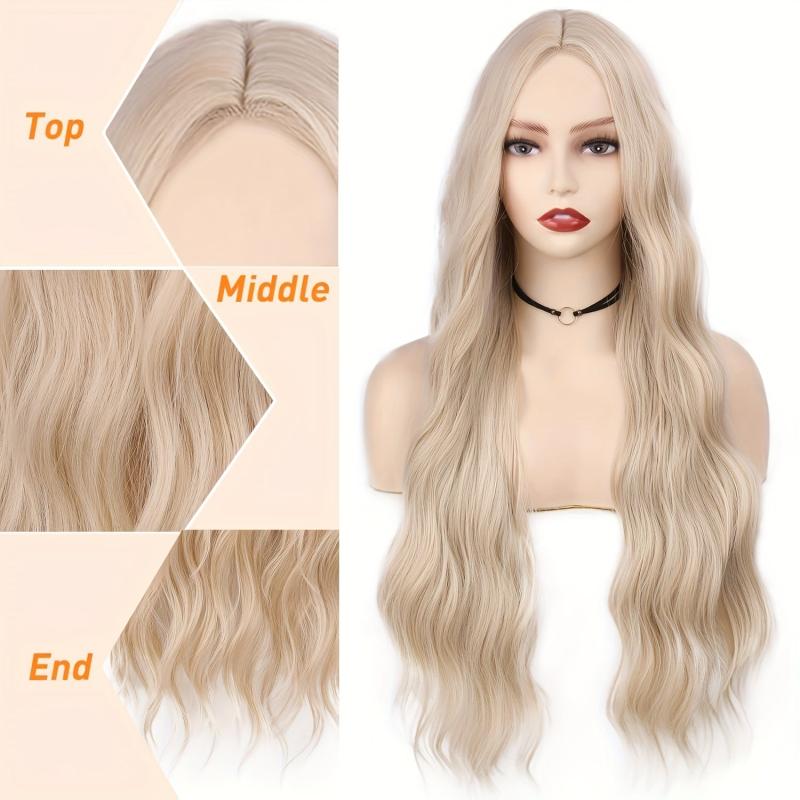 12 Cm Long Blonde Wavy Synthetic Wig Middle Part Natural Blonde Wig