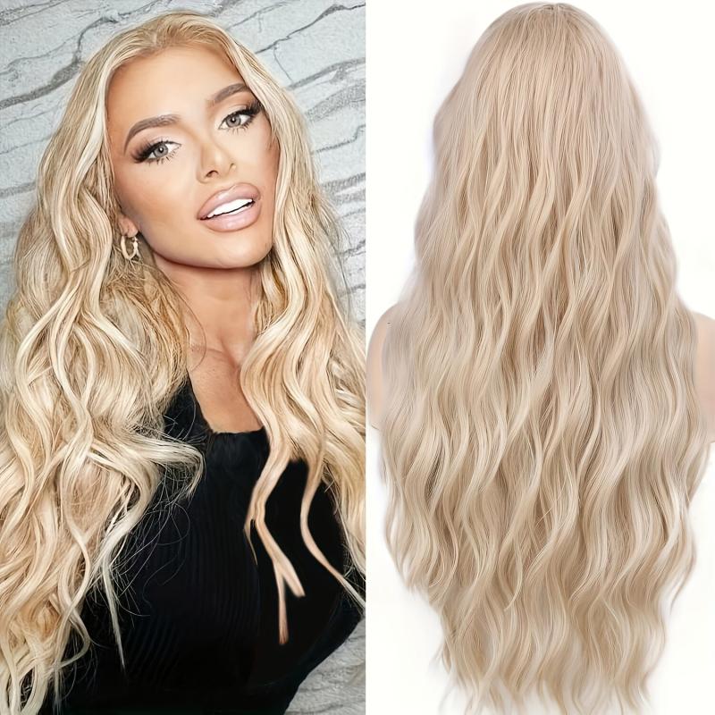 12 Cm Long Blonde Wavy Synthetic Wig Middle Part Natural Blonde Wig