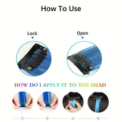 5Pcs Colored Hair Extensions Party Highlights Clip In Synthetic Streak