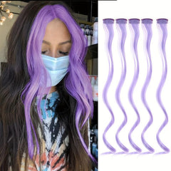 5Pcs Colored Hair Extensions Party Highlights Clip In Synthetic Streak