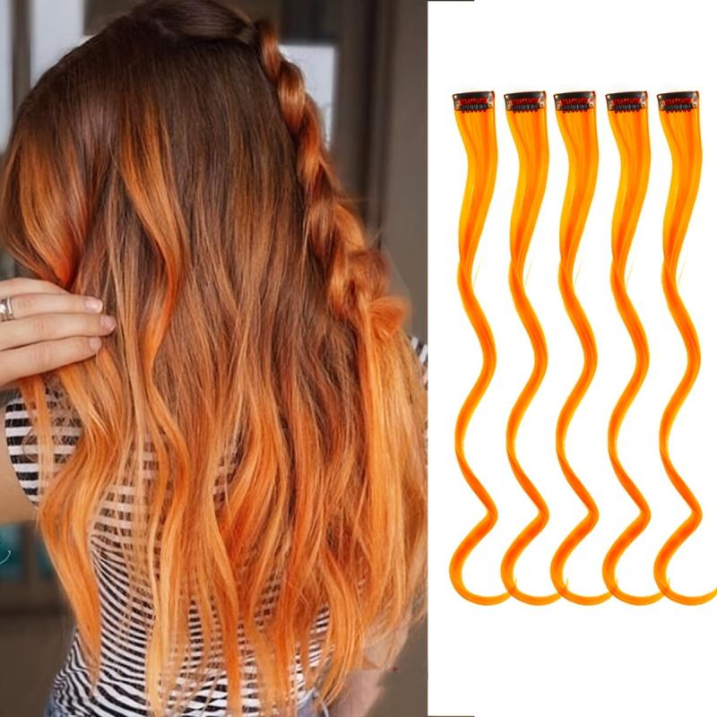 5Pcs Colored Hair Extensions Party Highlights Clip In Synthetic Streak